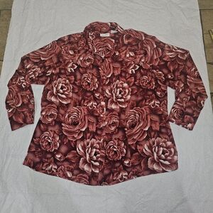 Jaclyn Smith red polyester long sleeve blouse 20w